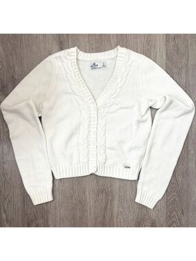 Hollister White Cable Knit Button-Up Cardigan Size Small #back2school #preppy